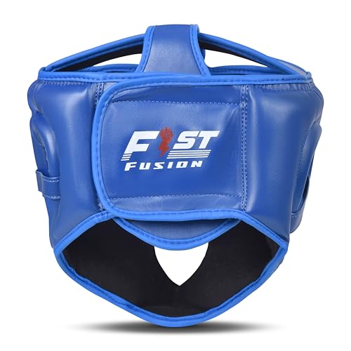 Boxing Head Guard, Maya Hide Leather Headgear Protection Adjustable Kickboxing Muay Thai MMA Training Taekwondo - color: Blue, size: Large/XL