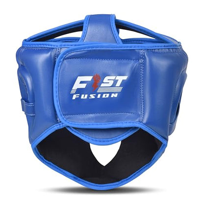 Boxing Head Guard, Maya Hide Leather Headgear Protection Adjustable Kickboxing Muay Thai MMA Training Taekwondo - color: Blue, size: Large/XL