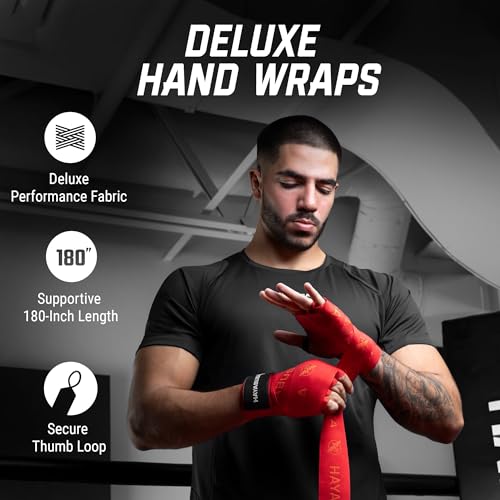Hayabusa Deluxe Boxing Hand Wraps - 180in - color: Red, size: 180"