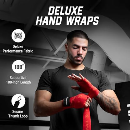 Hayabusa Deluxe Boxing Hand Wraps - 180in - color: Red, size: 180"