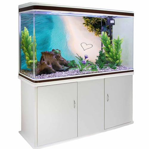Ocean Beach Aquarium Background 20x48 Inch Self-Adhesive Fish Tank Decorations, Love Tropical Summer Plant Gradient Wave Decorative Fish Tank Background Polyester Aquarium Decor Poster