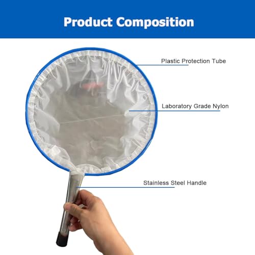 56-500 Fine Mesh Plankton Net - Nylon Sampling Net for Rotifer & Fish Egg Collection | 9.8"-15.7" Diameter Aquatic Research Tool, Ideal for Scientists & Aquarists