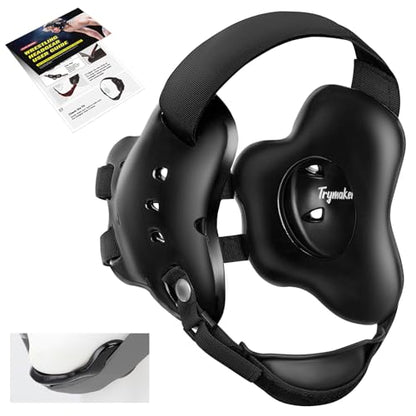 Trymaker Wrestling Headgear, Youth Head Gear with Chin Cup & Pad - color: Black Headgear & Black Strap