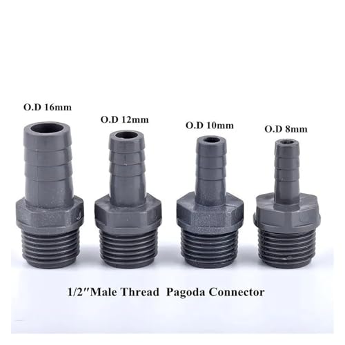 1~20 Pcs 1/2"~3/4" Male Thread To OD 8~16mm Pagoda Connector Soft Water Tube Adapter Aquarium Garden Irrigation Hose Fittings(1 I 2inch to 8mm,5pcs) - color: 1 I 2inch to 8mm, size: 5pcs