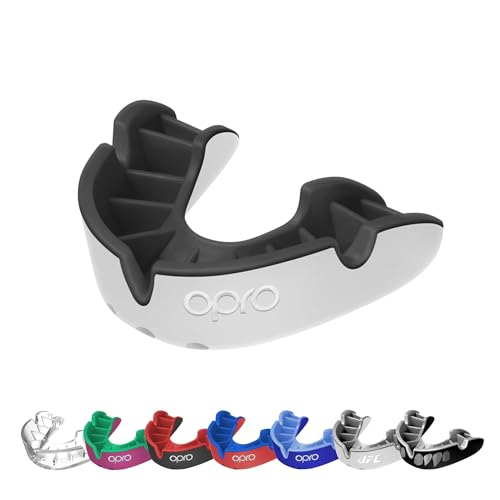 OPRO Silver Level Moldable Mouth Guard, Essential Fit, White/Black - color: White/Black, size: Adult (Age 10+)