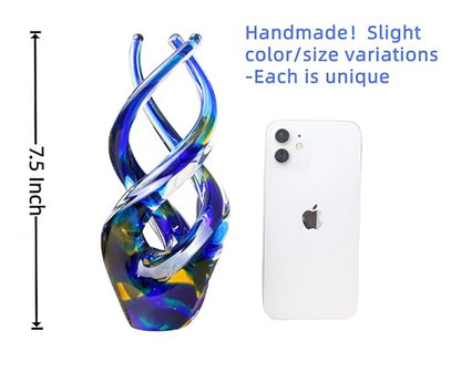 Hand Blown Glass Decor - Cobalt Blue Glass Sculpture - Ocean Theme Spiral Kinetic Figurine, Light Reactive Gradient Decor for Home Office Garden, Ideal Gift for All Occasions