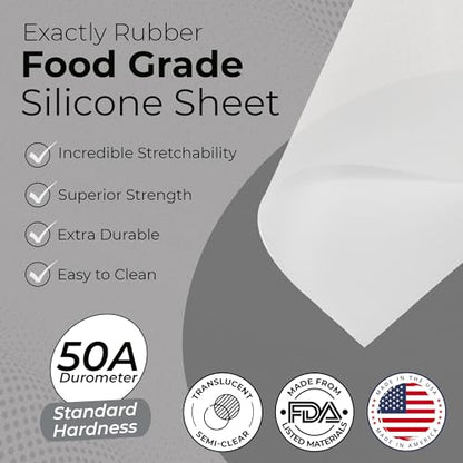 Exactly Rubber - Translucent Silicone Sheet, 50A Durometer Rubber Sheet, Semi Clear Silicone, Resistant -80 to 450°F, Food-Grade Silicone Placemat, 450% Elongation, Made in The USA, 1/32 x 9” x 24” - size: 1/32 x 9 x 24