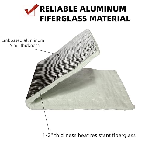 Exhaust Heat Shield Wrap - Aluminum Fiberglass Automotive Muffler Insulation Armor, 12"x24" Sheet for Exhaust Pipe, Motorcycle, Car Undercarriage, Fuel Tank & Firewall - size: 12 Inch x 24 Inch
