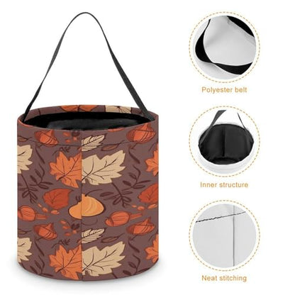 Halloween Trick Or Treat Bags With Handles Collapsible Candy Bucket Reusable Fall Printed Goody Bucket For Holiday Party Gifts - color: Fall