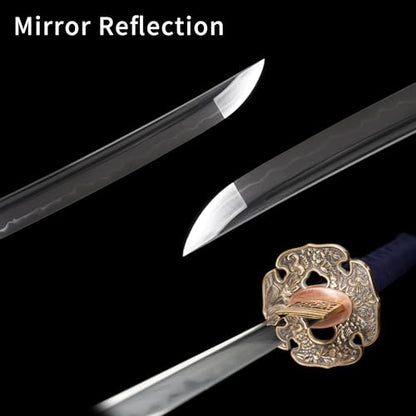 41-Inch Handmade Katana, Full Tang Clay-Tempered Spring Steel Collectible for Adults - color: L6-Steel 3