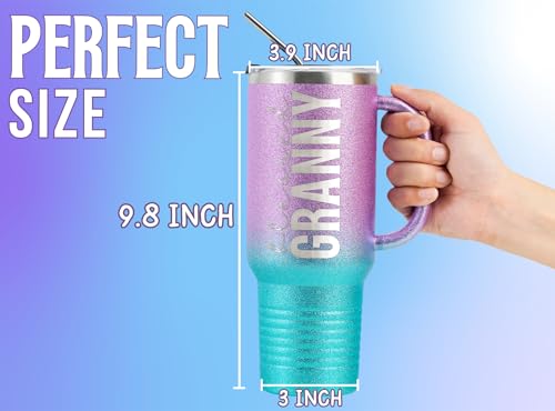 Onebttl Christian Grandma Gifts for Mother's Day & Christmas, 40oz Purple & Blue Glitter Handle Stainless Steel Tumbler, Straw & Lid Included, Blessed Granny Gifts