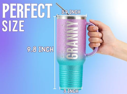 Onebttl Christian Grandma Gifts for Mother's Day & Christmas, 40oz Purple & Blue Glitter Handle Stainless Steel Tumbler, Straw & Lid Included, Blessed Granny Gifts