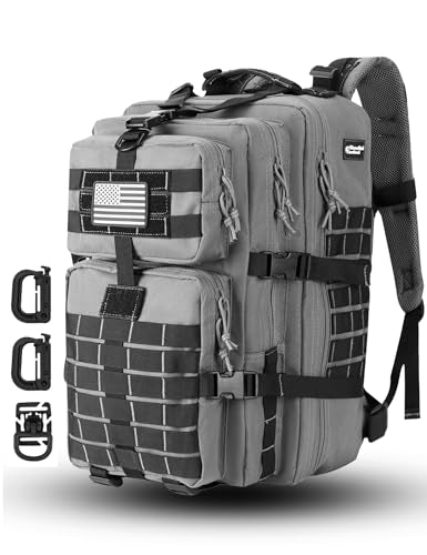 Hannibal Tactical MOLLE Assault Backpack, Tactical Backpack Military Army Camping Rucksack - color: Grey and Black