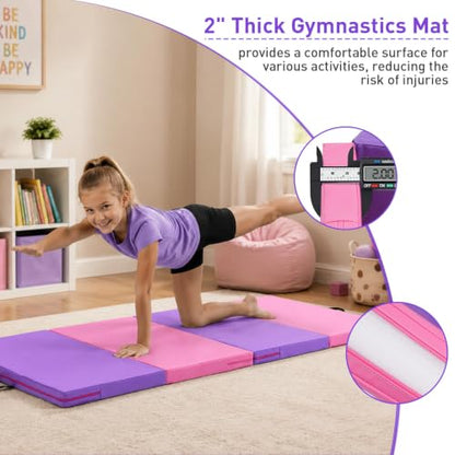 Gymnastics Mat, 3x6FT / 4x8FT 2" Thick Kids' Folding Tumbling Mat - color: 3x6FT-Pink&Purple