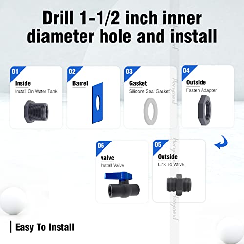 rain Barrel Spigot 1 inch PVC Bulkhead Adapter 1" I.D. Female Thread Blue Switch Valve Garden kit, for 5/2.5/50/55/100 Gallon Water Tank rainwater stock - color: 1 inch valve-1FT Blue
