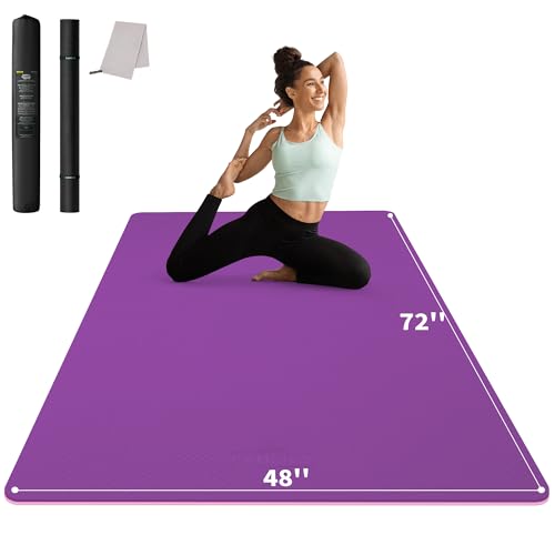 CAMBIVO 72''x48'' Large Yoga Mat, Extra Thick TPE Workout Mat | extra large exercise mat, non-slip TPE cushioning for joint relief, pilates stretching, apartment noise dampening - color: PURPLE, size: 6mm