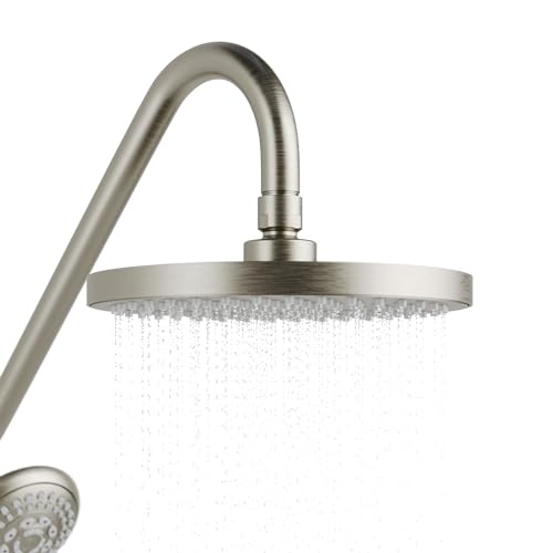 PULSE ShowerSpas Kauai III Brushed Nickel Rain Shower Head with Handheld Spray - 2.5 GPM, 8" Showerhead, 5-Function HandShower, Adjustable Slide Bar - Shower Heads with Handheld Spray Combo - size: 2.5 Gallon Per Minute, style: Brushed Nickel