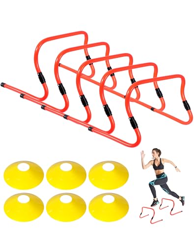 Agility Hurdles,9"-12.6" Adjustable Speed Training Hurdles for Football, Basketball, Soccer Hurdles Training Equipment Set of 6 Cones Set