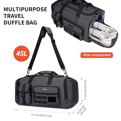 WITZMAN Duffle Bag for Men 3 in 1 Convertible 45L Nylon Gym Travel Backpack | Multi-pockets with Shoe Compartment and Dry-wet Pocket, One Duffel Bag for Sports, Weekender, Overnight, B693 Silvery Grey - color: Silvery Grey