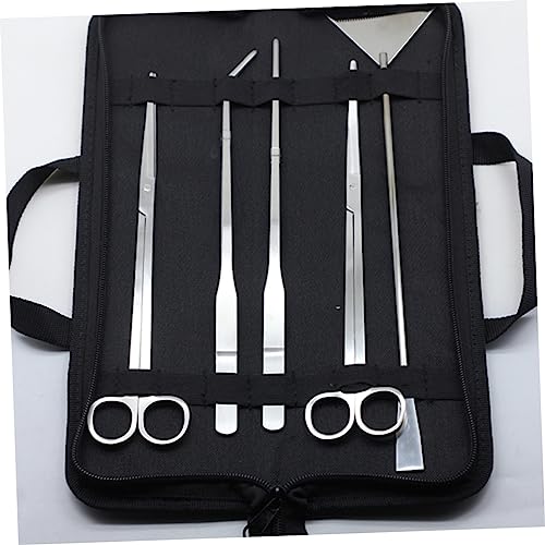 Kisangel 5pcs Aquarium Aquascaping Tool Stainless Steel Scissors Tweezers and Sand Scraper for Freshwater and Plant Maintenance Canvas Bag