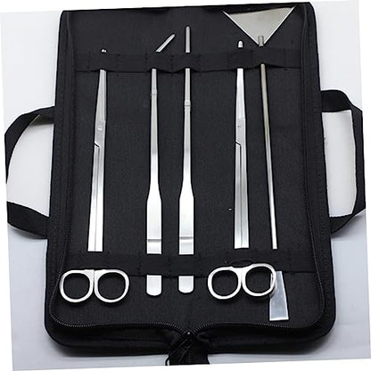 Kisangel 5pcs Aquarium Aquascaping Tool Stainless Steel Scissors Tweezers and Sand Scraper for Freshwater and Plant Maintenance Canvas Bag