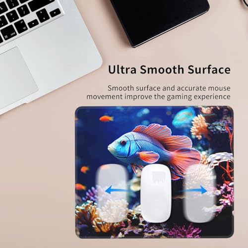 Coral Reef Fish Aquarium Mouse Pads Custom Design, Waterproof Gaming Mousepad Washable Computer Mousepads with Non-Slip Rubber Base Square Mouse Mat for Laptop Office Home 10 x 12 inch