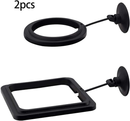 2pcs Black Fish Feeding Ring, Black Round and Square Aquarium Floating Food Feeder, Food Feeders with Suction Cup for Goldfish Turtle and Other Smaller Fish, Food Feeding Ring with Suction Cup