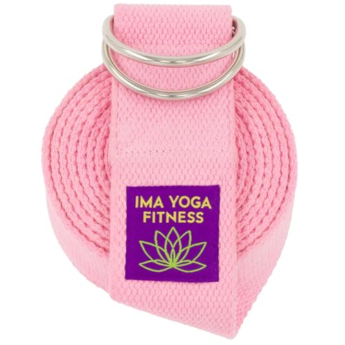 Adaptive Yoga Strap for Stretching - Extra-Wide 2 Inches 100% Cotton Stretch Strap with Steel D-Rings for Physical Therapy, Pilates & Flexibility - Storage Pouch & E-Book - color: Pink, size: 8 feet