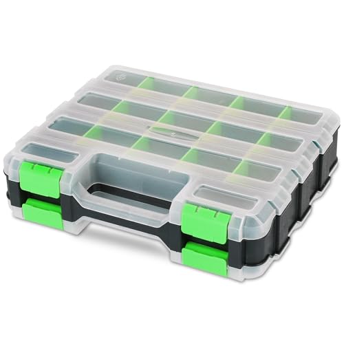 Small Parts Organizer | Storage Case Tools Box 34-Compartments Double Side Organizer Box with Removable Dividers for Small Hardware, Screws, Bolts, Nuts, Nails, Beads (Green) - color: Green