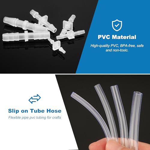 28Pcs PVC Clear Tubing Kit 4 Sizes (2mm 3mm 4mm 5mm ID) + 24PCS Plastic Hose Barb Fittings 6 Sizes (M1.6 M2.4 M3.2 M3.9 M4.8 M5) for Aquarium Fish Tank Air Conditioning Drainage Water Pump - size: 2-5mm ID