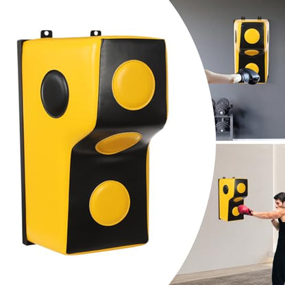 Wall Mount Punching Bag – Space-Saving Boxing Training Equipment for Hooks, Uppercuts & More (15.7x11.8x27.5in) - Durable PU, EVA, Steel Design for Home Gym - color: Yellow