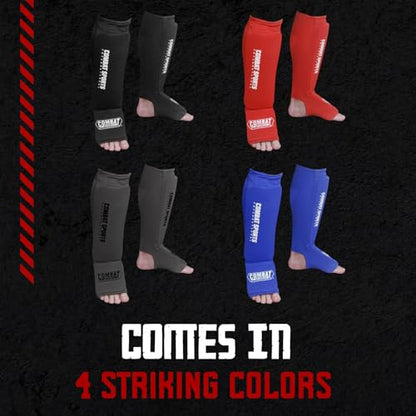 Combat Sports Elastic Cloth Shin & Instep Padded Guards - color: Black, size: Large