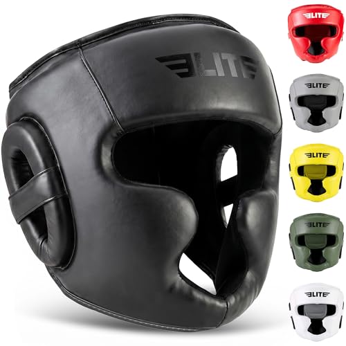 Elite Sports Boxing Headgear Men, Boxing Head Guard Sparring Gear, MMA Headgear Kickboxing Muay Thai Training Helmet, Protective Fighting Gear, Adjustable Face Protection - color: Black