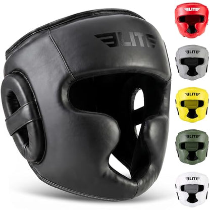 Elite Sports Boxing Headgear Men, Boxing Head Guard Sparring Gear, MMA Headgear Kickboxing Muay Thai Training Helmet, Protective Fighting Gear, Adjustable Face Protection - color: Black