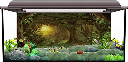 AWERT 36x20 inches Psychedelic Forest Terrarium Background Dim Old Trees Woodland Reptile Habitat Background Green Rainforest Aquarium Background Vinyl Background - size: 36x20in/90x50cm