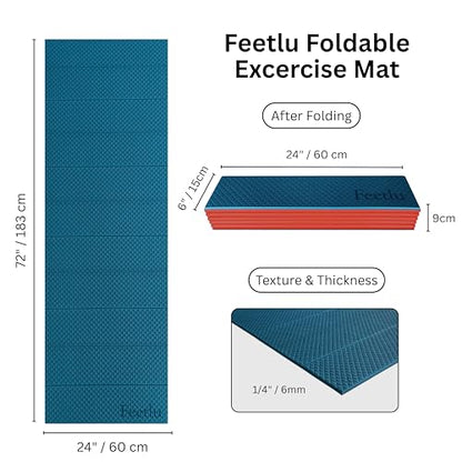 Foldable Yoga Mat, 72" x 24", 6/8/10/12mm - color: Teal/Orange, size: 24" x 72" x 1/4"