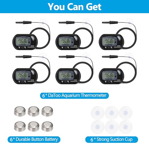Aquarium Thermometer with Large LCD Display Fahrenheit/Celsius(℉/℃) Fish Tank Thermometer for Aquarium Reptile Terrarium Digital Water Thermometer with Suction Cup(6 Pack) - size: 6 Pack