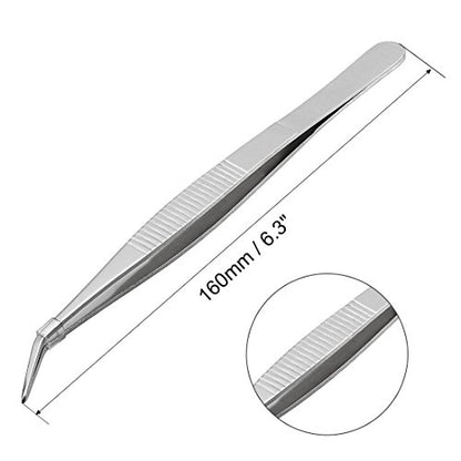 uxcell 6.3-Inch Stainless Steel Tweezers with Curved Pointed Serrated Tip