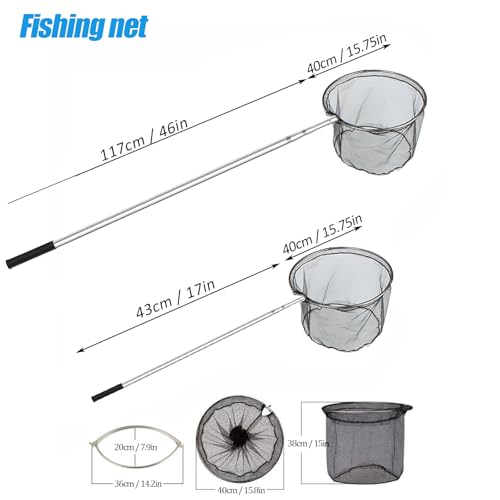 Fishing Landing Net with Aluminum Telescoping Pole 75" Long Handle,Rubber Coated Nylon Mesh,for Steelhead,Salmon,Fly,Kayak,Catfish,Bass,Trout,Shrimp,Crab,for Easy Catch & Release,Extend to 75 Inch