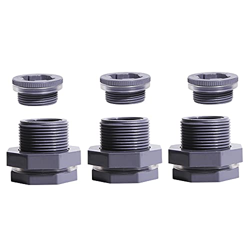 1 Inch PVC Bulkhead Water Tank Connector Adapter Fitting with Plugs Thru-Bulk Pipe Fitting for Rain Barrels, Aquariums, Ponds(Set of 3) - size: 1"-3pcs