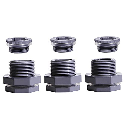 3/4 Inch PVC Bulkhead Water Tank Connector Adapter Fitting with Plugs Thru-Bulk Pipe Fitting for Rain Barrels, Aquariums, Ponds(Set of 3) - size: 3/4"-3pcs