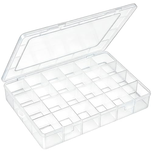 24 Grids Plastic Organizer Box with Removable Dividers Clear Multi Compartment Storage Container Small Crafts Organizer Box for Beads Jewelry Tackles Nail Charm Button Sticker (1Pcs)