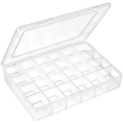 24 Grids Plastic Organizer Box with Removable Dividers Clear Multi Compartment Storage Container Small Crafts Organizer Box for Beads Jewelry Tackles Nail Charm Button Sticker (1Pcs)