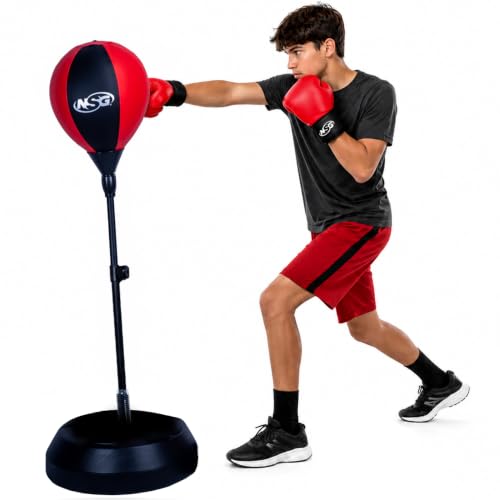 Punching Bag for Kids & Boxing Gloves Set - Adjustable Freestanding Speed Bag with Spring-Loaded Stand, Junior Boxing Gloves & Hand Pump - Portable, Easy Assembly for Boys, Teens, Toddlers Ages 4+ - size: Large