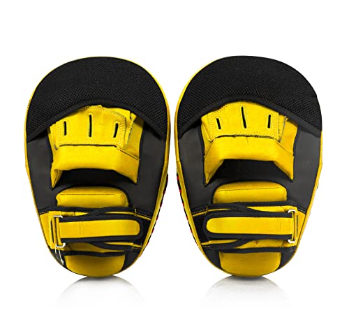 Fairtex FMV13 Maximized Focus Mitts, Muay Thai Kickboxing MMA Punching Pads - color: Black/Yellow