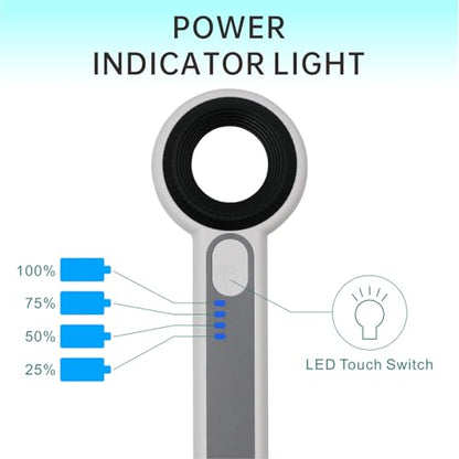 Handheld Magnifier 60X with UV&LED Lights Jeweler Loups Magnifying Glass with 30mm Optical Lens, Touch Light Control, Battery LED Indicator, Rechargeable Loupe Magnifier for Gemstones Watches Plants - size: 60X with Touch Light