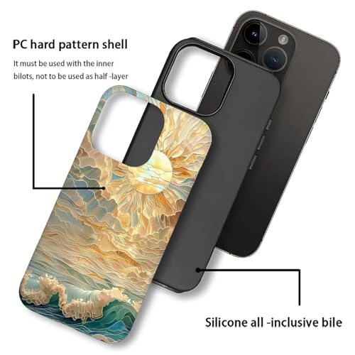 ZHEGAILIAN Case for iPhone 16 Pro Max,Ocean Waves Sun Rays Stained Glass for 2 in 1 Hard Shell + Soft Silicone,Shockproof Bumper Drop Protective Case for iPhone 16 Pro Max