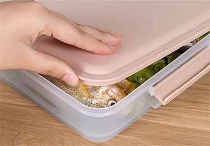 2 Layer Plastic Bacon Box, Deli Meat Saver Cold Cuts Fridge Keeper, Cheese Food Storage Container with Lid for Refrigerator, Shallow Low Profile Christmas Cookie Holder (pink) - color: pink