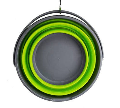 SAMMART 10L (2.6 Gallon) Collapsible Plastic Bucket - Foldable Round Tub - Portable Fishing Water Pail - Space Saving Outdoor Waterpot, Size 33cm Dia (Dark Grey/Fluorescent Green (Set of 2))