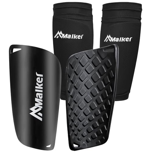 Malker Soccer Shin Guards for Kids Youth Adults Shin Guards Pads with Sleeves, Lightweight and Compact, Protective Soccer Equipment - color: Black, size: Medium